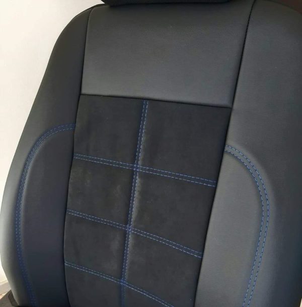 Set completo di coprisedili per auto in alcantara ed ecopelle - fili blu - immagine 3