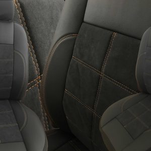 Set completo di coprisedili per auto in alcantara ed ecopelle – fili arancioni