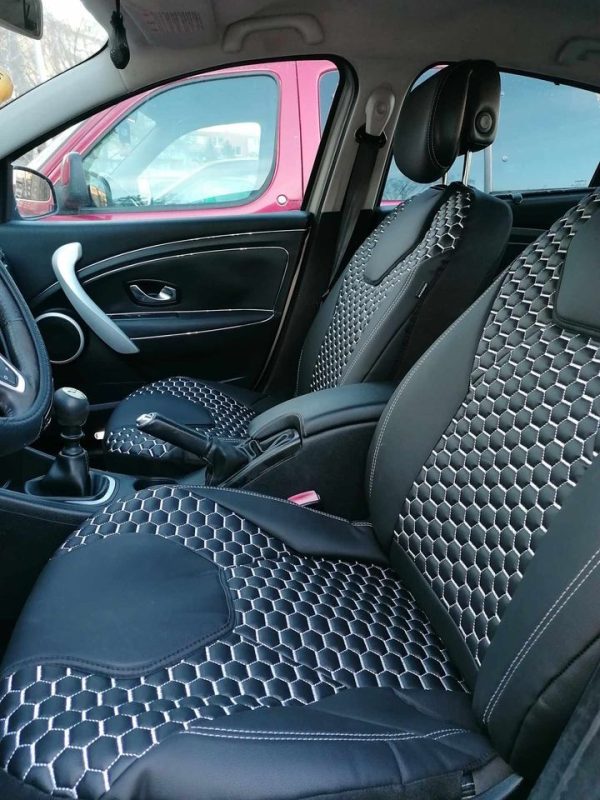 Set completo di rivestimenti per sedili in pelle di lusso trapuntata di prima qualità- filo bianco - immagine 3