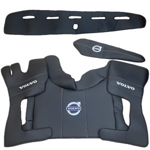 Tappetini in pelle per VOLVO FH4/FH5/FH6 (2013-2025) Automatico + copertura del cruscotto – pelle nera liscia