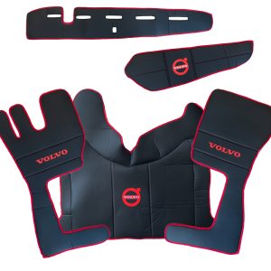 Tappetini in pelle per VOLVO FH4/FH5/FH6 (2013-2025) + copertura del cruscotto – pelle nera liscia cu Rosso